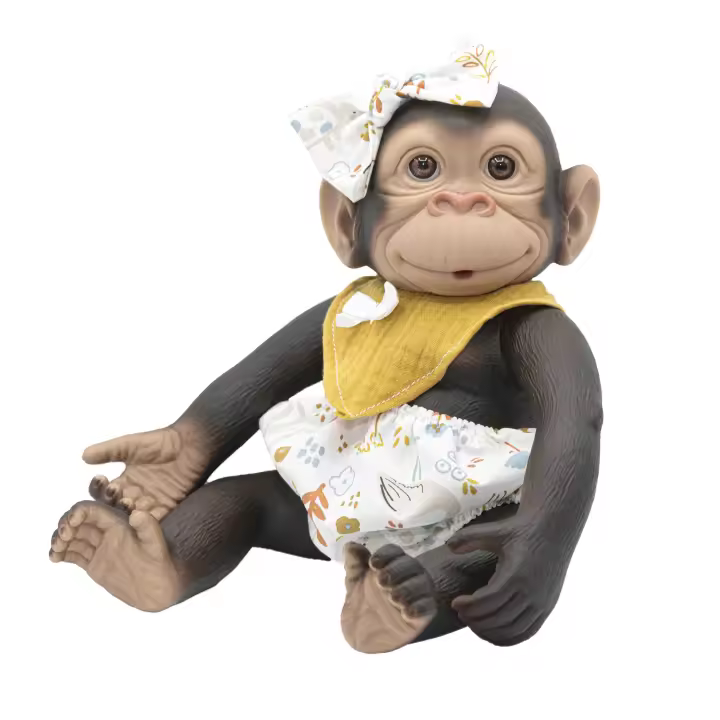 ROSATOYS - Muñeca Chimpancé - Mono Bebé - Gorila - 35 cm – Vestido Ocre - 1