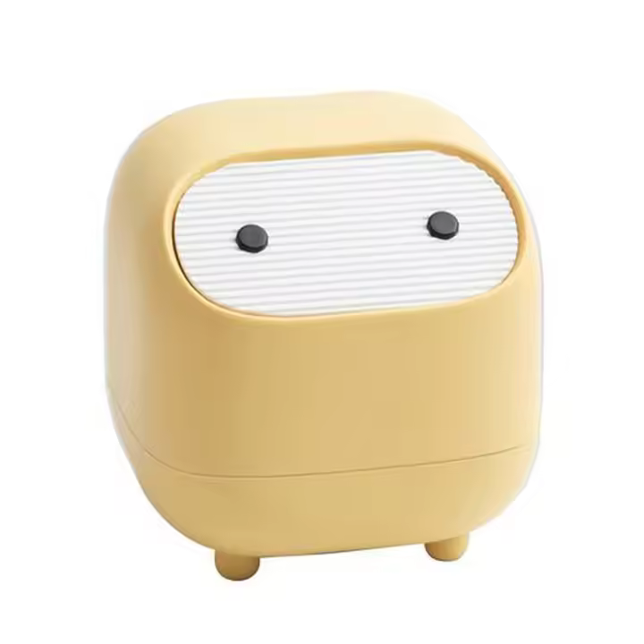 Small Trash Can, Cute Ninja Office Trash Can with Lid, Bedroom Trash Can with 1 Roll Waste Bag, Trash Can for Home, Office (Yellow Trash Can) - 1