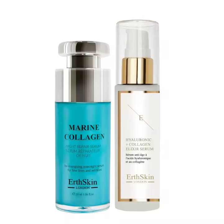 ErthSkin London Sérum de ácido hialurónico y colágeno - 60 ml + Sérum reparador nocturno de colágeno marino 30 ml - 1