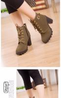 Botas De Tacón Alto Para Mujer Primavera/Otoño Calidad Superior Con Cordones Moda Europea Botines Con Cierre De Cremallera Material PU Tacón Cuadrado Apto Para Adultos - details 6