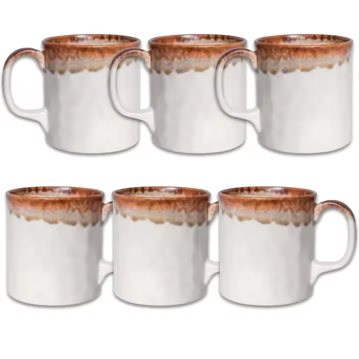 Juego de 6 Tazas De Porcelana 320 Ml - Diseño Rústico Y Elegante Para Café Y Té - Set De 6 Piezas, Acabado En Tonos Naturales - Aptas Para Uso Diario, Microondas Y Lavavajillas - No pierde Color - 1