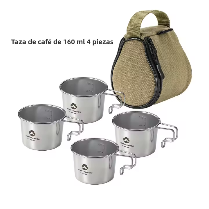 CAMPINGMOON Juego De 4 Piezas Sierra Bowl Y Taza De Acero Inoxidable Para Camping Y Picnics Con Bolsa De Almacenamiento Utensilios De Mesa Al Aire Libre - 1