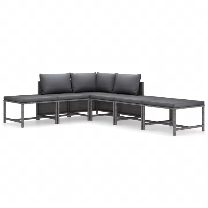 vidaXL Set de muebles de jardín 6 pzas y cojines ratán sintético gris - 1