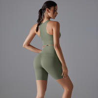 Conjunto De Yoga Deportivo Para Mujer Top Y Shorts De Color Sólido Nylon Transpirable Y Secado Rápido Para Gimnasio Ciclismo Y Correr - details 19