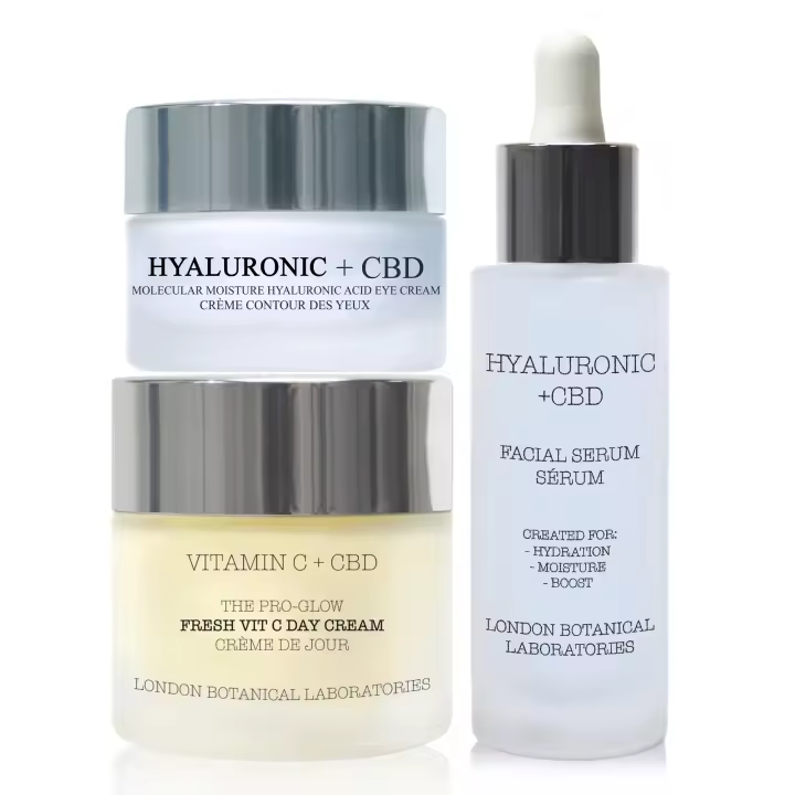 Vitamina C + CBD | Crema de día Pro-Glow Fresh con vitamina C (50 ml) + Ácido hialurónico + CBD + Crema Molecular Moisture Surge para ojos (20 ml) + Ácido hialurónico + CBD + Sérum Moisture Surge (30 ml) - 1