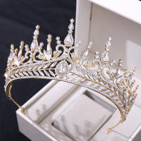 Diadema De Boda Lujo Cristal Incrustado Roja Barroca Corona Grande Accesorios Para El Cabello Para Novia Hecho De Metal - details 2