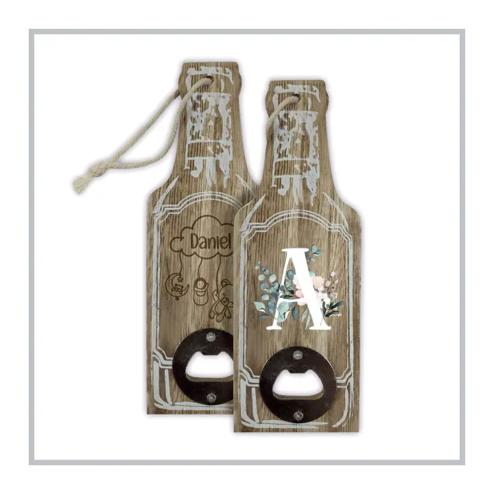 RegaloVip.es -Pack 1 a 25 Abridor Madera Botella, regalos originales y únicos, para bodas, comuniones, bautizos y ocasiones especiales, para el día del padre, buen gusto, cerveza, personalizado al gusto, práctico y manejable. - 1