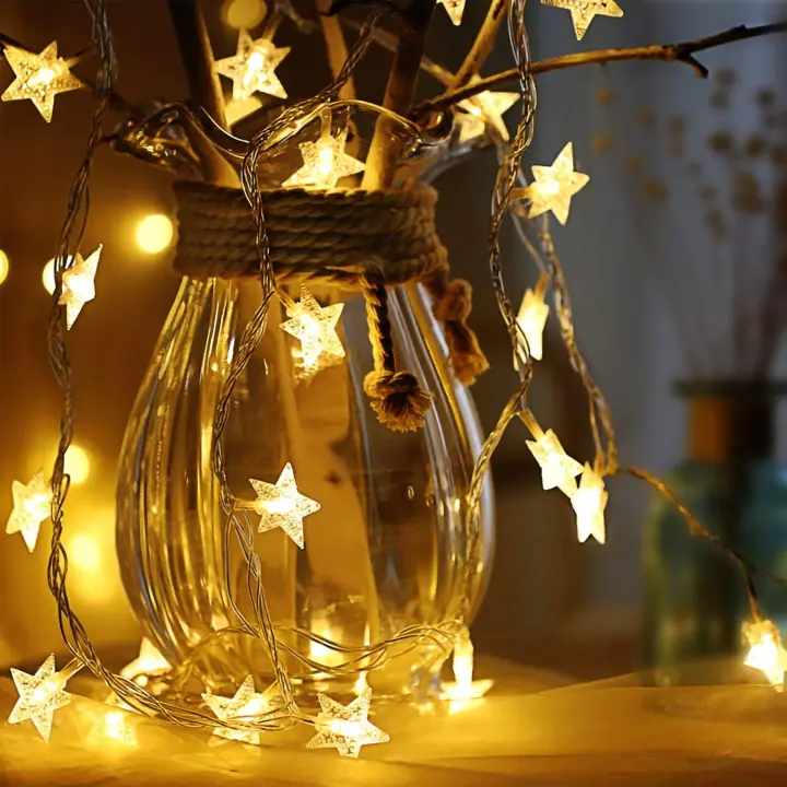 Luces de hadas de estrellas, 6 m, 40 piezas, luces de cadena LED alimentadas por batería, decoración para Navidad, bodas, cumpleaños, fiestas de San Valentín, dormitorios, interiores y exteriores - 1