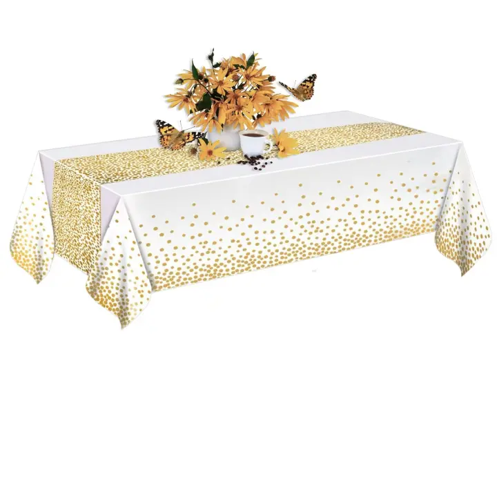 Mantel Rectangular Negro Y Oro 54x108 Pulgadas (137x274 Cm) Para Fiestas Suministros De Halloween Y Navidad Impermeable Desechable Resistente Al Aceite - 1