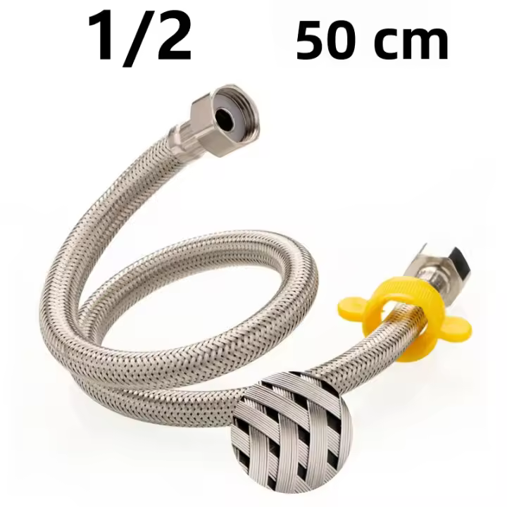 Tubo De Agua Flexible De Acero Inoxidable Para Cocina Baño Y Toilette Resistente a Explosiones 50/80cm 1/2 Pulgada Braided - 1
