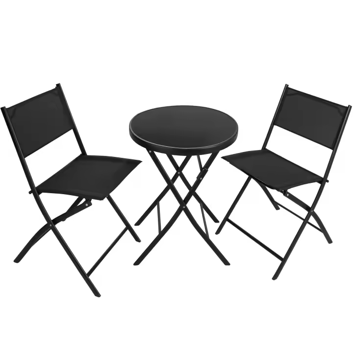 Tectake - Conjunto de muebles para balcón Düsseldorf | Resistentes fibras textiles de rápido secado | Mesa con cristal | Robusta estructura de acero - 1