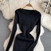 Vestido De Encaje Con Manga Larga Para Mujer Ropa De Fiesta Retro O-Neck Ajustado Estilo Coreano Poliéster Mid-Calf - details 30