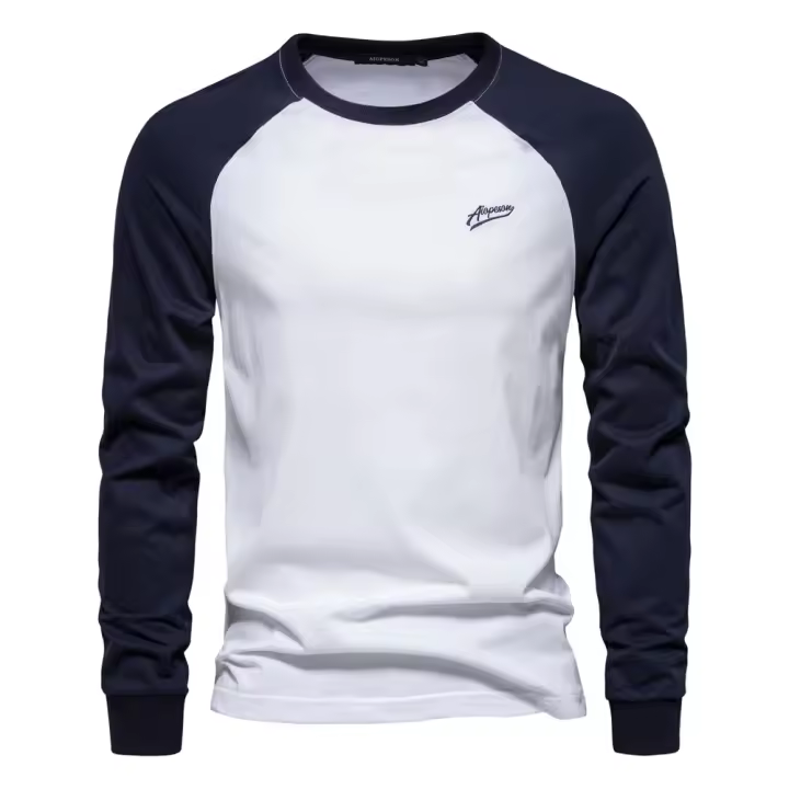 Camiseta De Algodón 100% Para Hombre AIOPESON Con Estampado Casual Manga Larga Cuello Redondo Tees Transpirable Ligera Y De Secado Rápido Para Primavera - 1