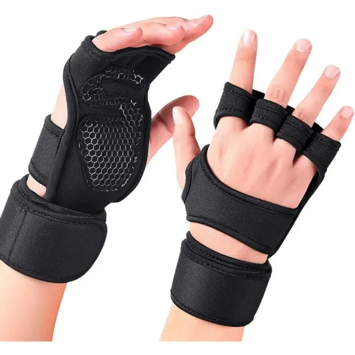 Guantes de levantamiento de pesas para entrenamiento, entrenamiento cruzado en el gimnasio - Dominadas, pesas rusas, peso muerto, levantamiento de pesas - Hombres y mujeres - Palma de silicona - 1