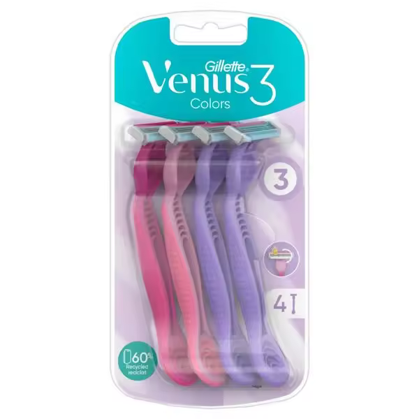 Gillette Venus 3 maquinillas de afeitar desechables para mujer con 3 cuchillas y tira de humedad, paquete de 4 maquinillas de afeitar - 1