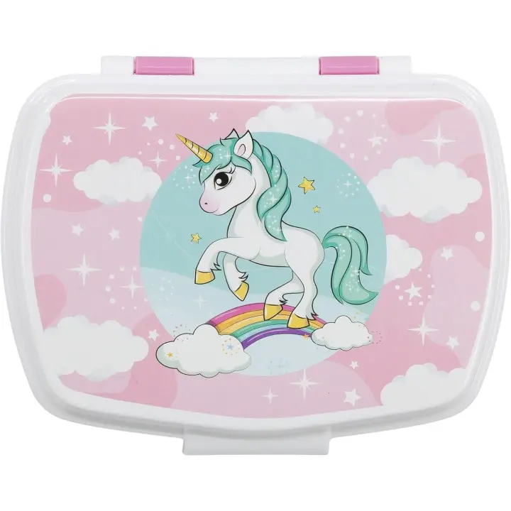 Fiambrera rectangular para el almuerzo infantil unicornio arco irirs marca Stor 17 cm x 13,3 cm - 1