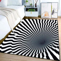 Alfombra 3D Vórtice Ilusión Negra Y Blanca Para Dormitorio Tapete Geométrico Abstracto Optico Enchufe Decorativo No Eslipiente Para Sala De Estar - details 3