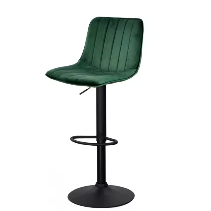 Taburete YUGO, regulable, metal negro, tapizado velvet verde - 1