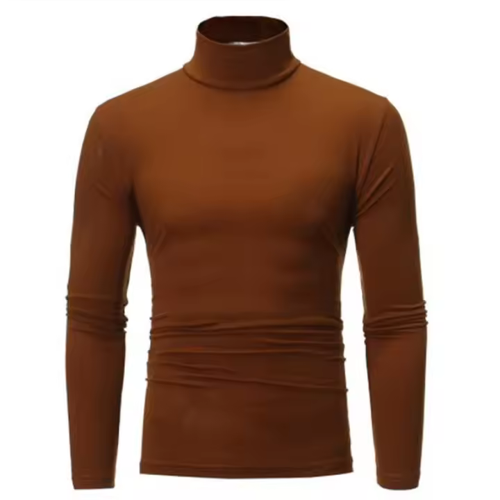 Camiseta De Algodón Para Hombre Con Cuello Alto Y Manga Larga Estilo Casual Transpirable Y Elástica Moda Otoño Invierno - 1