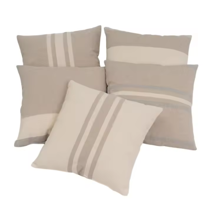 Dcasa Conjunto de 5 cojines de rayas beige de algodón natural de 45x45 cm con relleno incluido - 1