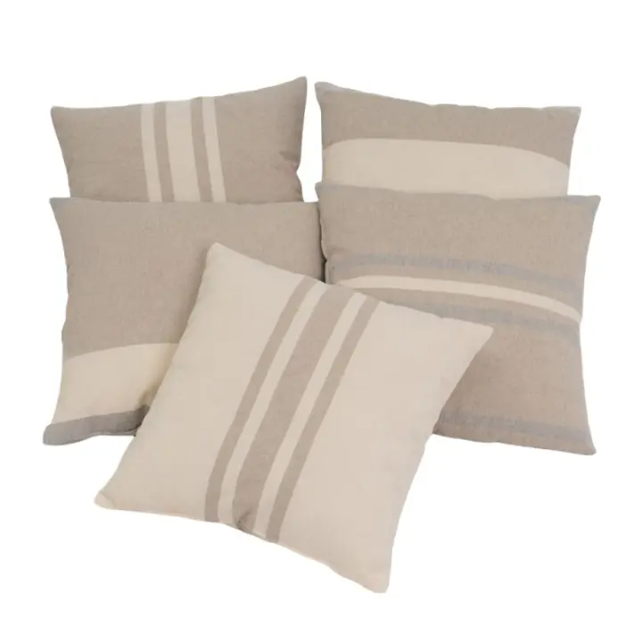 Dcasa Conjunto de 5 cojines de rayas beige de algodón natural de 45x45 cm con relleno incluido - 1