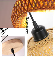 Lámpara Colgante De Bambú Hecha a Mano LED E27 Para Decoración De Sala De Estar Y Dormitorio Fuente De Luz Tradicional Con Telar De Hierro - details 1