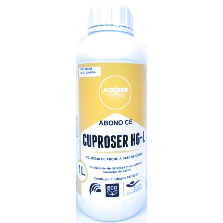 Cobre CUPROSER HG-L Solución de Cobre complejado corrector fertilizante ecológico AGRISER 1litro - 1