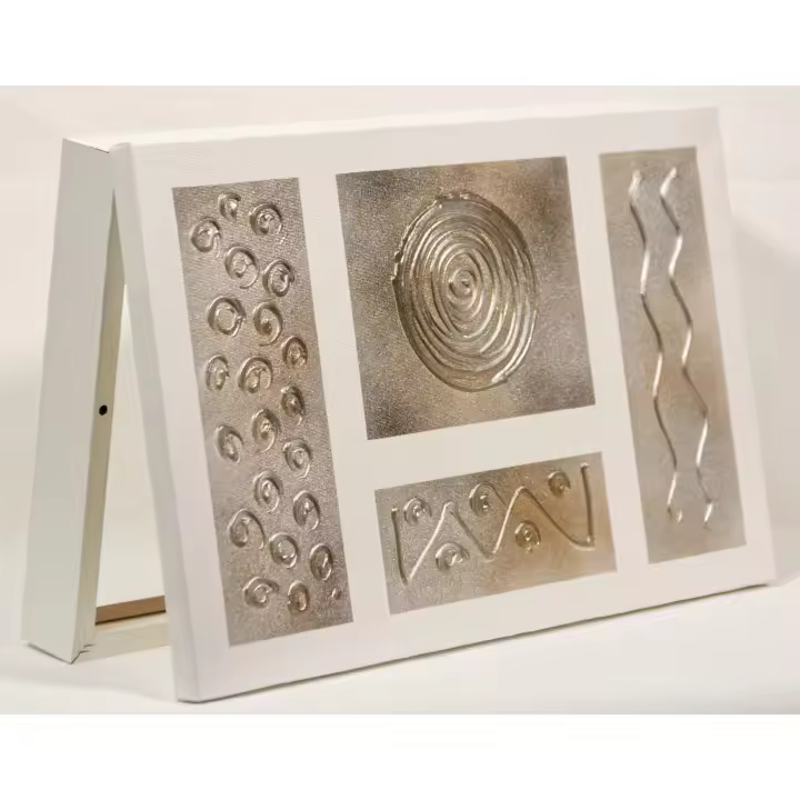 Cuadroexpres - Tapa de Contador Abstracta, en Dorado y Plata y Blanco, Elegante 37x22x4 cm (41x26x6 medida exterior) Con tornillos y tacos para colocar en la pared. Moderna, 100% Original, Muy Decorativa. Con Relieve. Fabricada en España - 1