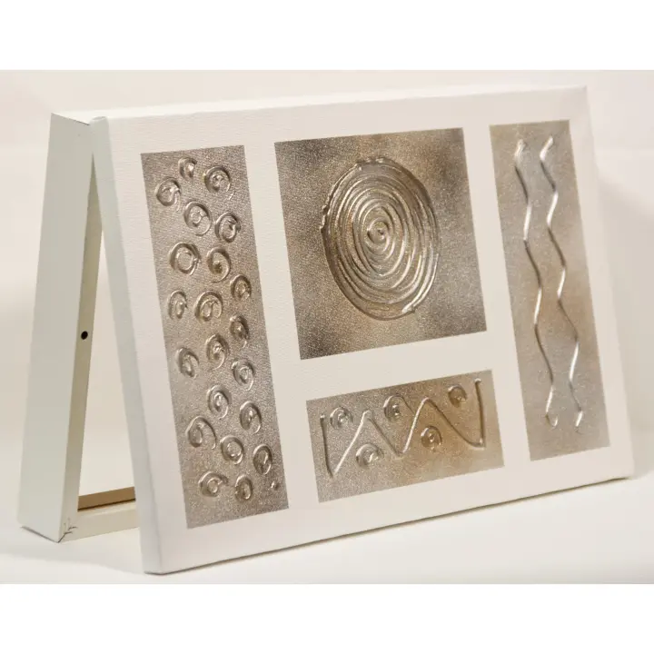 Cuadroexpres - Tapa de Contador Abstracta, en Dorado y Plata y Blanco, Elegante 37x22x4 cm (41x26x6 medida exterior) Con tornillos y tacos para colocar en la pared. Moderna, 100% Original, Muy Decorativa. Con Relieve. Fabricada en España - 1