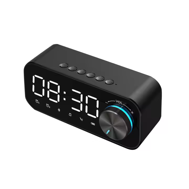 Reloj Despertador con Radio Digital, Altavoz con Bluetooth, Pantalla LED de Hora y Alarma y surface de Espejo para escritorio - 1