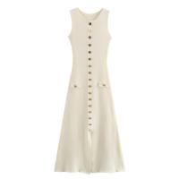 Vestido Elegante Para Mujer TRAFZA De Punto Sólido Con Cuello Redondo Sin Mangas Slim Midi Con Bolsillos Para Oficina Estilo Lady - details 11