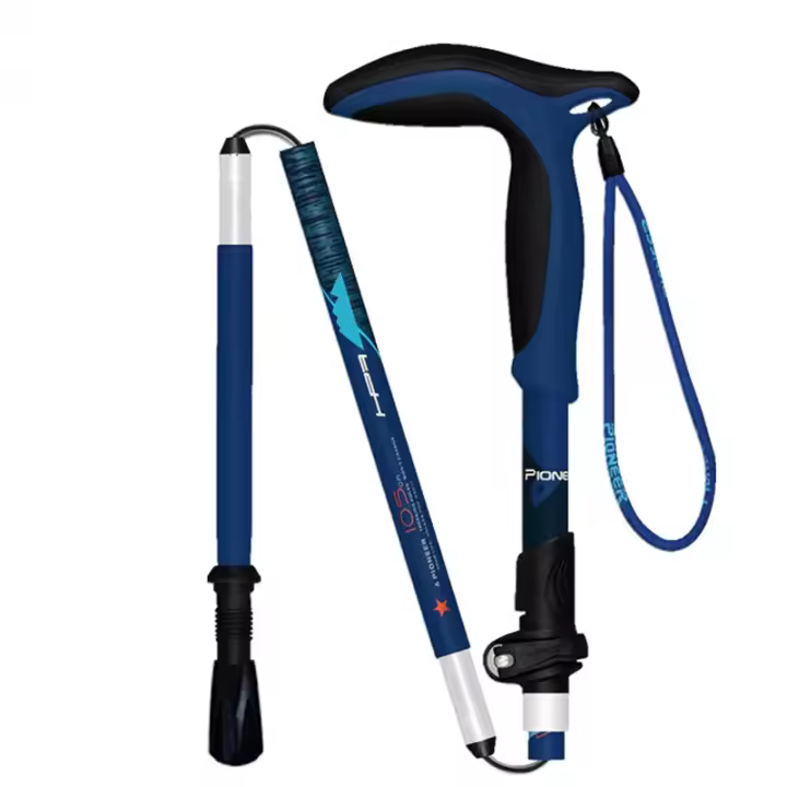 Bastón De Camuflaje Antigolpes Para Senderismo Y Escalada Plegable De Aluminio Con Punta De Acero Carbono Mango T-Handle Para Actividades Al Aire Libre Y Montañismo - 1