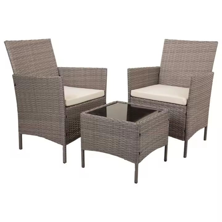 WANDERLUST DECO Kit de Muebles de Jardin Rattan Sintetico Gris - Resistente a la Intemperie - 1