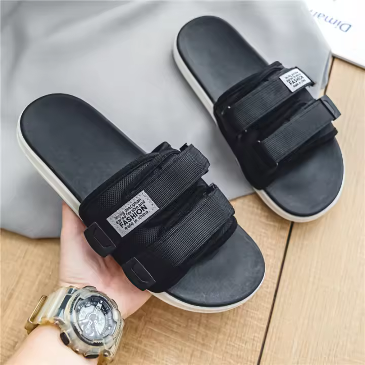 Zapatillas De Hombre Para Exterior E Interior Antideslizantes Con Suela Suave Cierre De Ganchillo Sandalias De Playa Estilo Casual Para Verano - 1