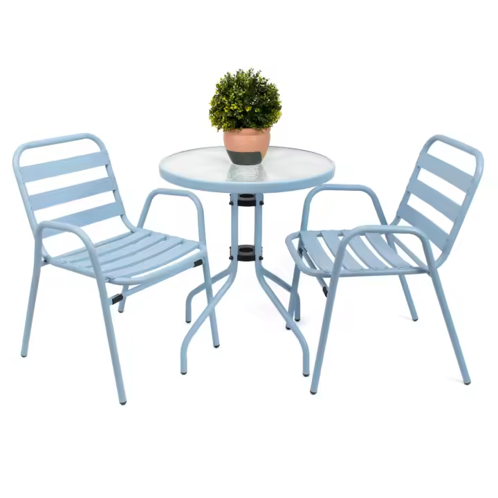 The Secret Home - Set de 2 Sillas y Mesa Redonda de Metal para Jardín - Mobiliario de Exterior para Balcón, Terraza y Jardín - 3 Colores - 1