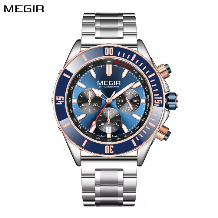 Reloj De Pulsera Deportivo Para Hombre MEGIR Lujo Negocios Caso Grande Luminoso Cronógrafo Resistente Al Agua Con Fecha - 1