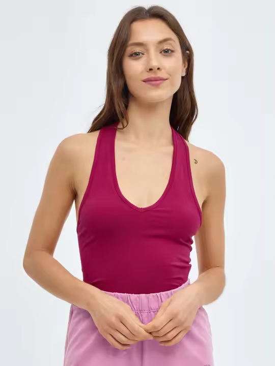 Crop top slim sin mangas y escote de pico anudado en el cuello INSIDE - 1