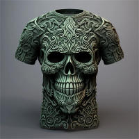 Camiseta De Verano Para Hombre Con Patrón De Elemento De Calavera 3D Estilo Casual Manga Corta Cuello Redondo Gran Talla Ropa De Calle - details 13