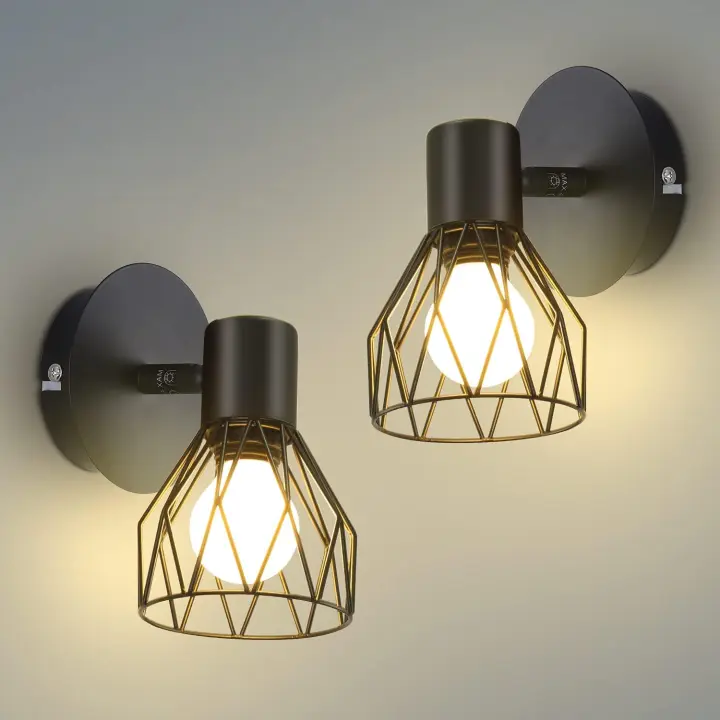 Indoor Wall Lamp, Vintage Wall Lamp, E14 Socket, 350° Swivel & 90° Swivel, Wall Spotlight, 40W Max. Industrial Black Sconces for Living Rooms, Bedrooms, Hallway, Stairs, Set of 2 [Energy Class A+] - 1