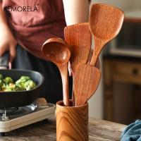 Juego De 4 Cucharas De Madera Con Mango Largo Espátula Para Arroz Y Sopa Cuchara De Cocina Ecológica Para La Cocina Del Hogar - details 5