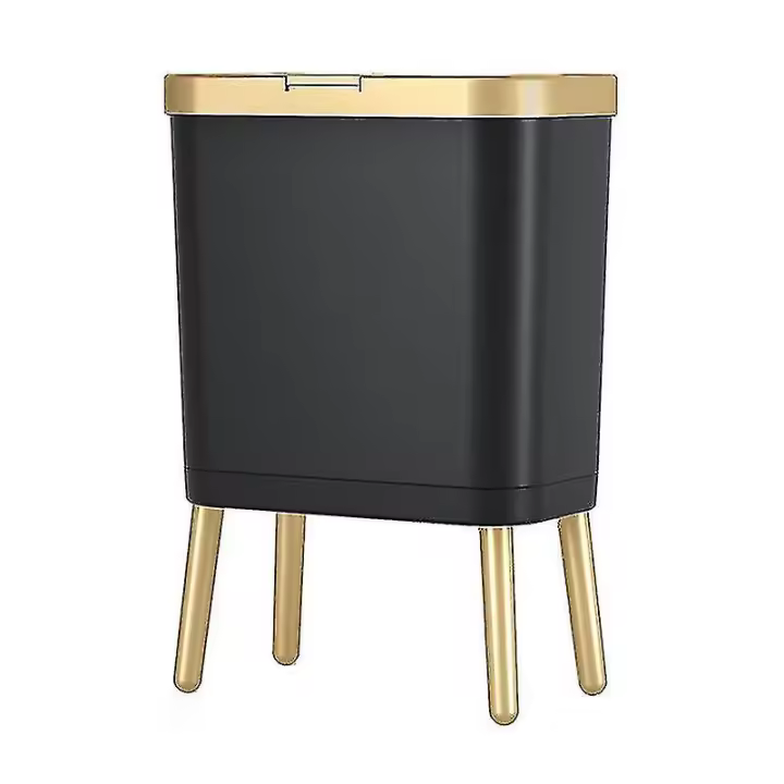 Bote de basura Dorado de lujo Bote de basura de gran capacidad para Cocina Baño Push-Tipo de pie Alto Plástico Ga - 1