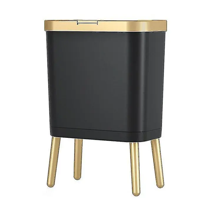 Bote de basura Dorado de lujo Bote de basura de gran capacidad para Cocina Baño Push-Tipo de pie Alto Plástico Ga - 1