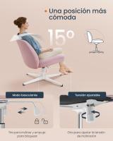 Silla de Oficina, Asiento Ancho y Cómodo, Altura Ajustable, Silla Giratoria Sin Ruedas, Base en Cruz, Tela de Lino de Algodón, Crema, Gris, Rosa - details 15