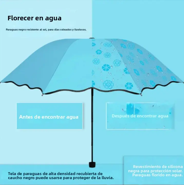 Paraguas Plegable Mágico Con Patrón De Agua De Lluvia Resistente Al Viento Y Protección Solar Para Deportes Al Aire Libre Y Protección UV - 1