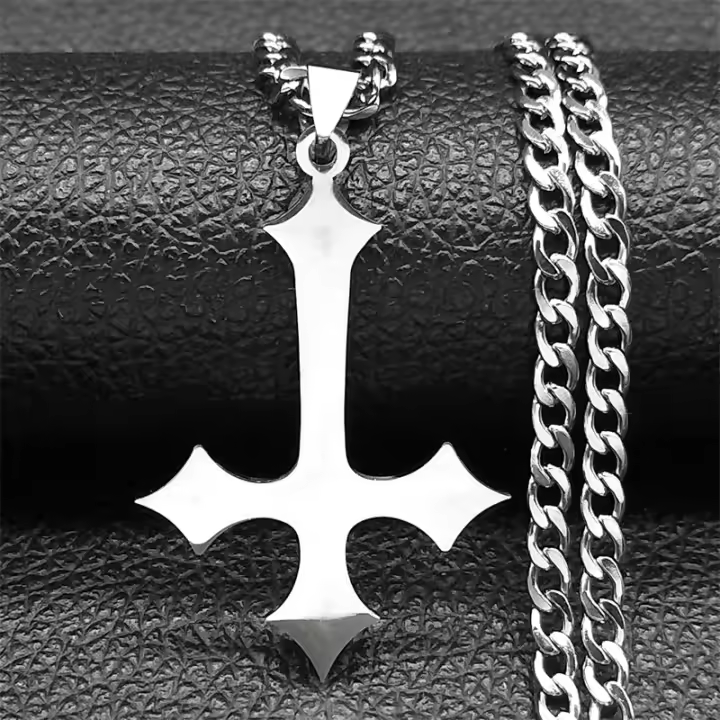 Collar De Acero Inoxidable Con Cruz Inversa Para Hombres Collar De Moda Punk Hip Hop Negro Adecuado Para Fiestas Aniversarios Regalos - 1