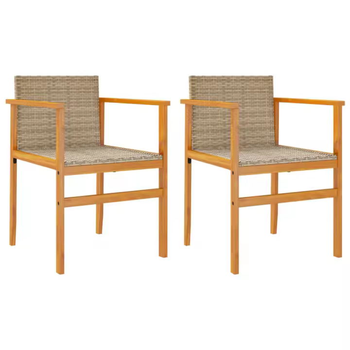 Sillas de Jardín con 2 UDS trinquete PE beige Y Madera Acacia - 1