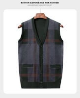 Suéter De Casual Para Hombre Chaqueta Sin Mangas Gruesa Para Otoño E Invierno Cardigan Con Estampado Rayado Cuello En V - details 15