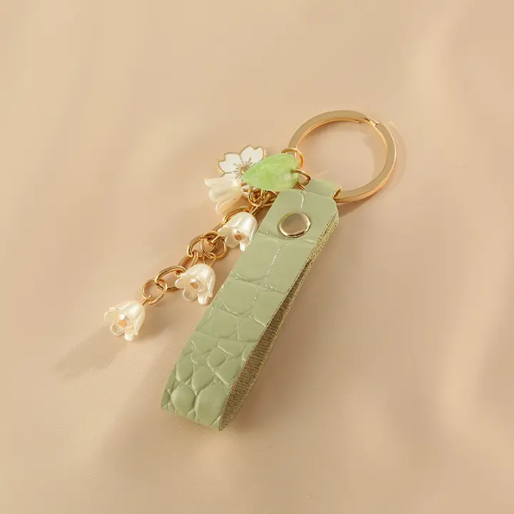 Llavero De Cuero Con Flor De Valldemossa Para Mujer Moda Coreana Dulce Llaveros Verdes Fairycore Accesorios Nuevos 2024 - 1