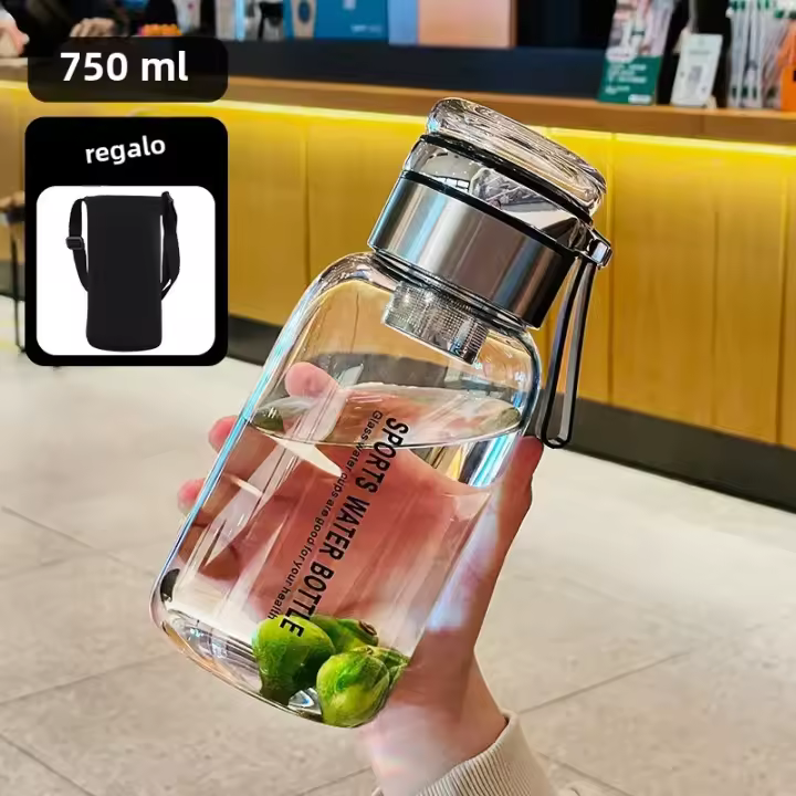 Botella De Agua De Vidrio Grande 2L Portátil Y Transparente Para Jugos Y Té Con Infusor Anti-Rotura Para Adultos - 1