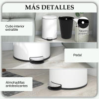 HOMCOM Cubo de Basura para Cocina 20L Papelera de Cocina con Pedal Tapa de Cierre Suave y Cubo Extraíble para Dormitorio Oficina Estudio Salón Crema - details 3
